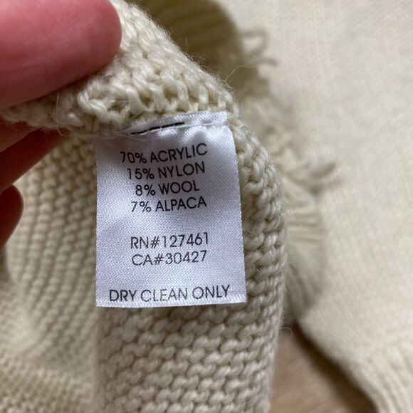 Wild Fox Wool Blend Distressed Crew Neck Sweater Women L‎ Color Ivory - Picture 3 of 7